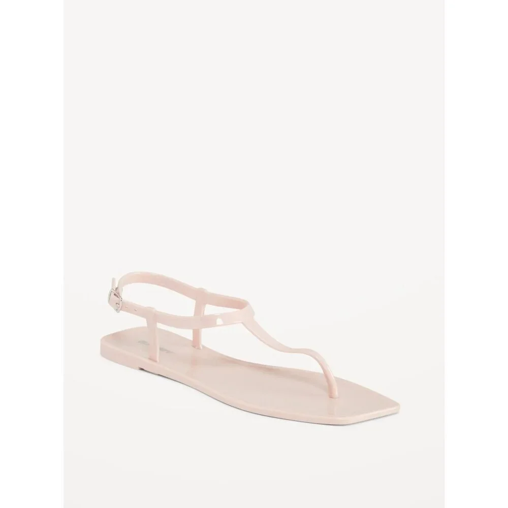 NWT Old Navy Pink Opaque Jelly T-Strap Sandals 8